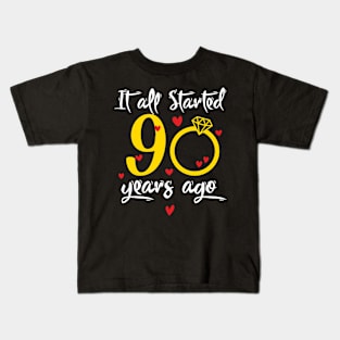 Wedding Anniversary 90 Years Together Golden Family Marriage Gift For Husband And Wife Kids T-Shirt